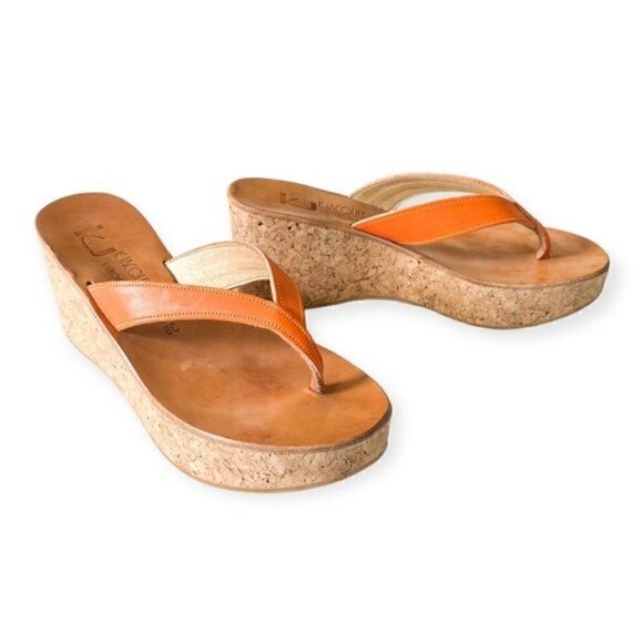K JACQUES Diorite Wedge Thong Sandals, Orange, Size 38EU - Picture 2 of 13